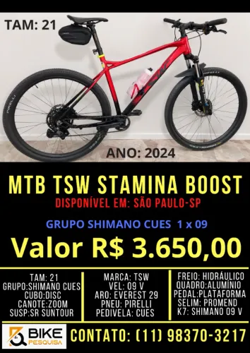 Bicicleta 29 TSW Stamina Boost SR 9V Shimano Cues U4000 2024