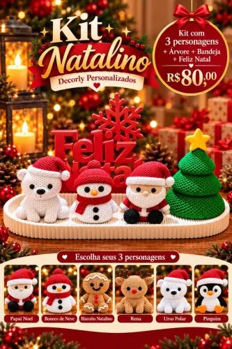 Kit Natalino Personalizado 3D - 6 Peças à Escolha