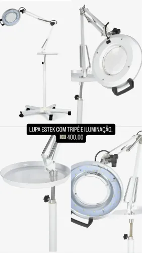 Lupa estek com tripé e iluminação.