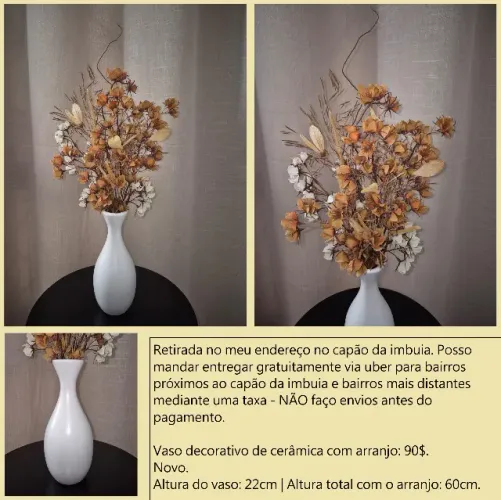 Vaso branco de cerâmica com arranjo terracota novo