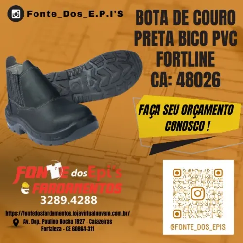 Bota de Couro Preta C/ Bico PVC  Fontline - Fonte dos Epis 