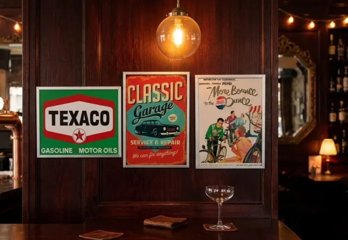 Kit com três placas vintage retrô 