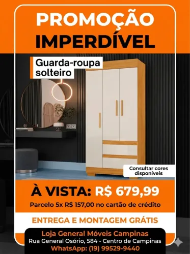 Guarda roupa solteiro novo