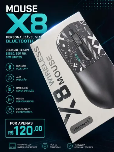 Mouse Gamer Warvank X8 Wireless Bluetooth Recarregável 2.4ghz
