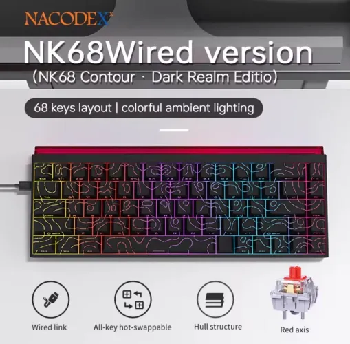 Teclado mecânico Ajazz Nacodex NK68 RGB, 68%, PRETO, com fio. (Novo)