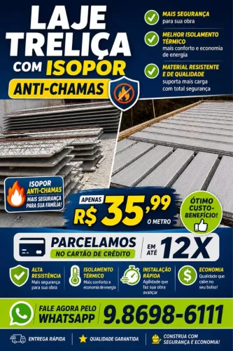 Laje Treliça com Isopor Anti-Chamas / Parcelamos em até 12x no cartão 