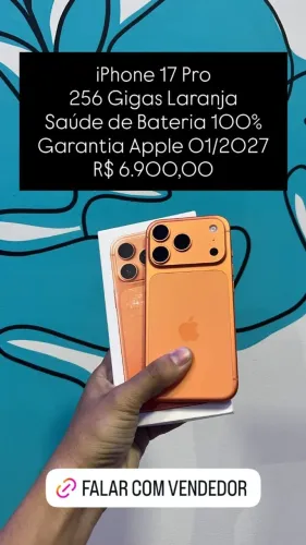 Seminovo: iPhone 17 Pro 256GB / Laranja / Saude de Bateria 100% Garantia 01/27 - Loja Fisi