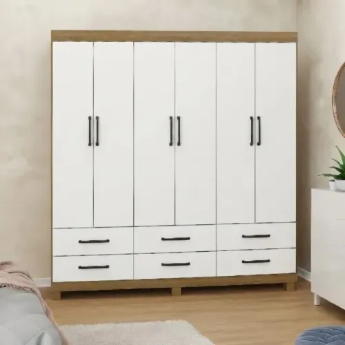 Guarda roupa Laís branco com 6 portas