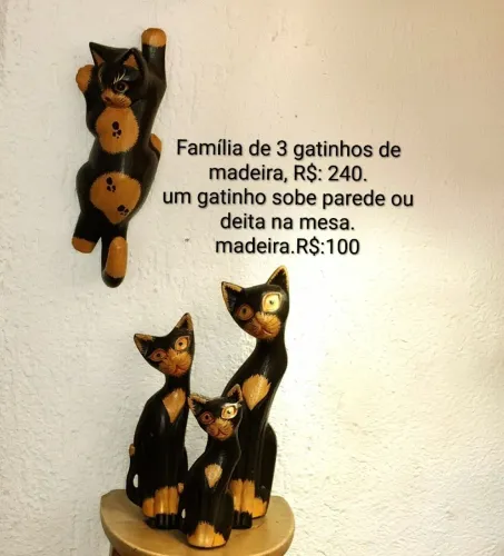 Gatos de madeira para decoração, esculturas