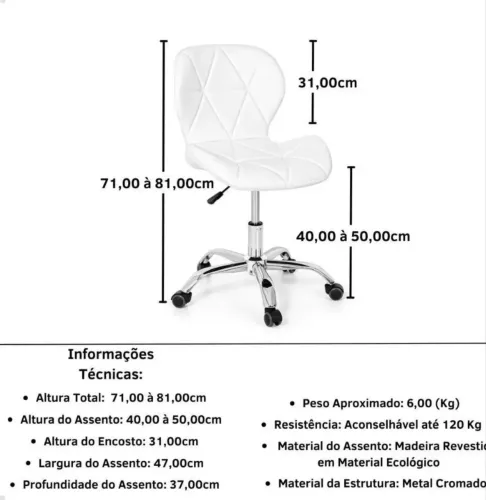 Cadeira Escritório Slim Secretária Elidy Office Eiffel Max
