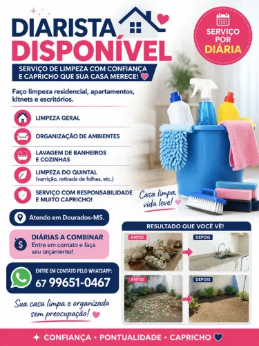 Tá precisando daquela faxina? Entre em contato cmg