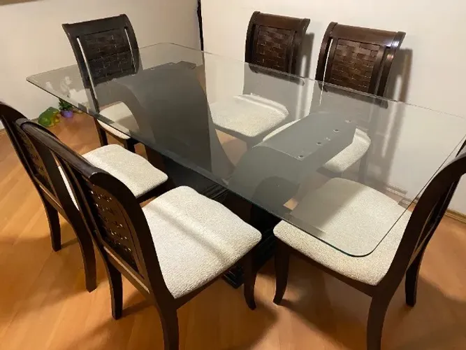 Mesa de Jantar com 6 cadeiras - Tabaco 