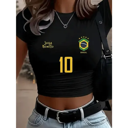 Cropped FemininoBrasil Casual e Retro Camiseta Curtinha 100% Algodão Esportiva