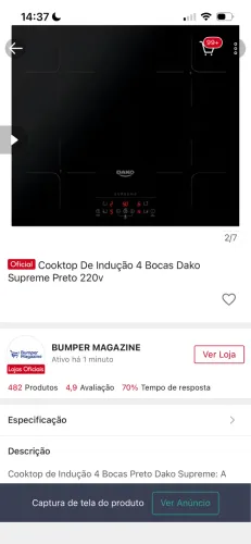 Fogão cooktop indução 220v DAKO