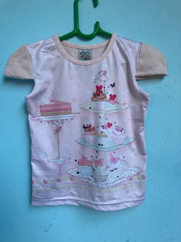 Blusa Infantil Estampada Rosa, Tam 6 (Nova)