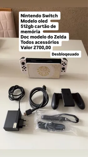 Nintendo Switch oled Desbloqeuado 512gb cartão - doc original Zelda | parcelo