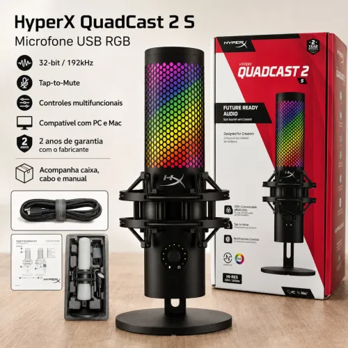 Microfone HyperX QuadCast 2 S RGB USB