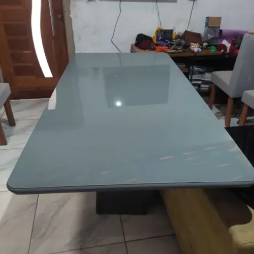 Mesa de jantar Tuboarte Tampo de Vidro MDF 6 Cadeiras, 1,80 x 90