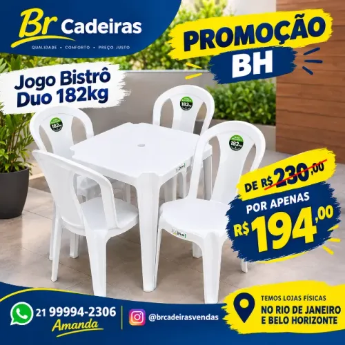 JOGO DE MESA C/ 4 CADEIRAS 182KG BISTRÔ DE PLÁSTICO