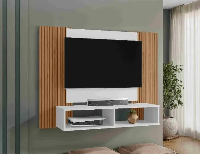Painel Navi Branco.Cinamomo Efeito Ripado Bechara Moveis - Entrega Rápida!