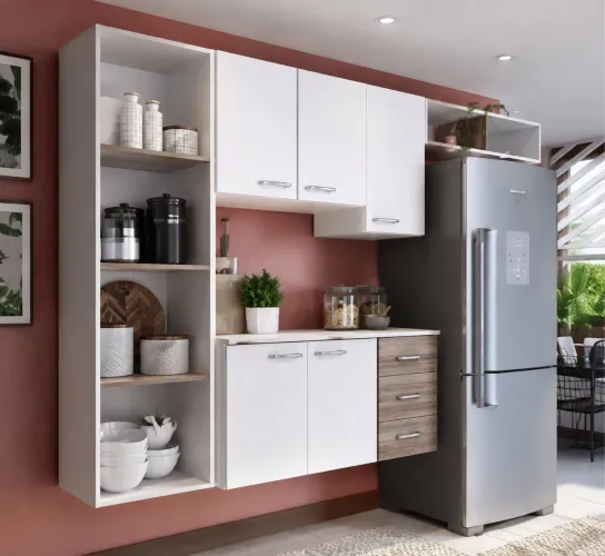 Armário de Cozinha Aéreo Branco com Nichos - Em bom estado e pronto pra instalar