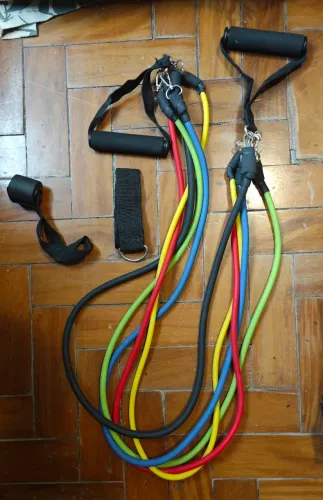 Kit Elástico Extensor para Treino - 5 Tubos + Acessórios