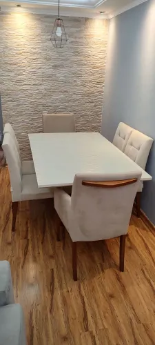 MESA DE JANTAR SIDLAR PREMIUM - 6 LUGARES (LACA E VIDRO) + HIGIENIZADA