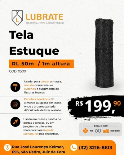 Tela Estuque rolo 50 metros