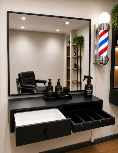 Bancada E Espelho Para Barbearia E Salão De Beleza
