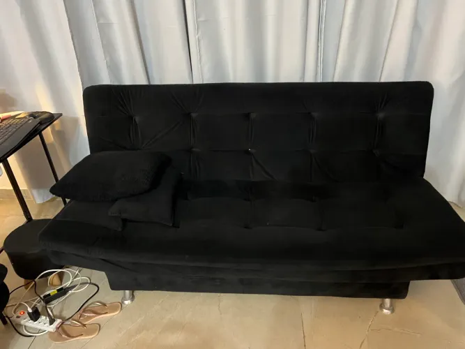 Sofá-Cama Reclinável Suede Preto (Excelente Estado