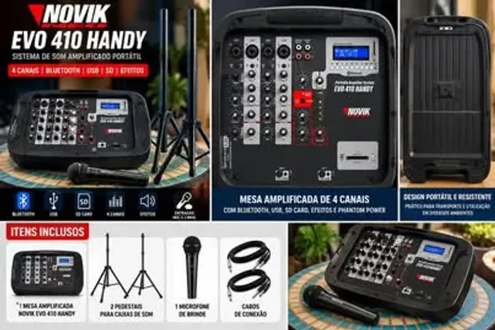 SISTEMA DE SOM AMPLIFICADO NOVIK EVO 410 HANDY - BLUETOOTH + BRINDES