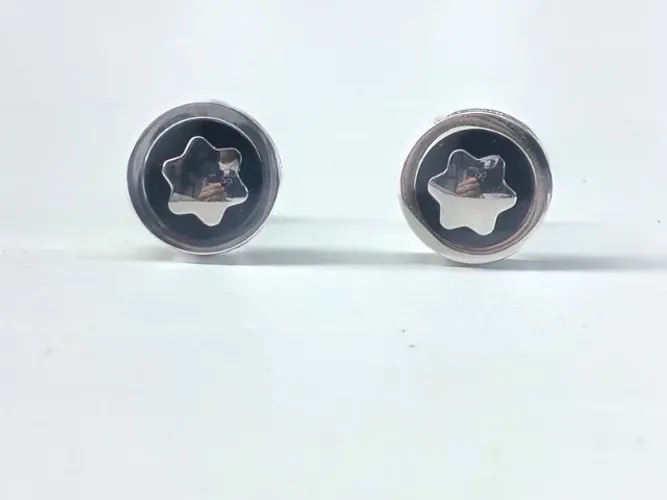 Abotoadura Montblanc Onyx Round Prateada