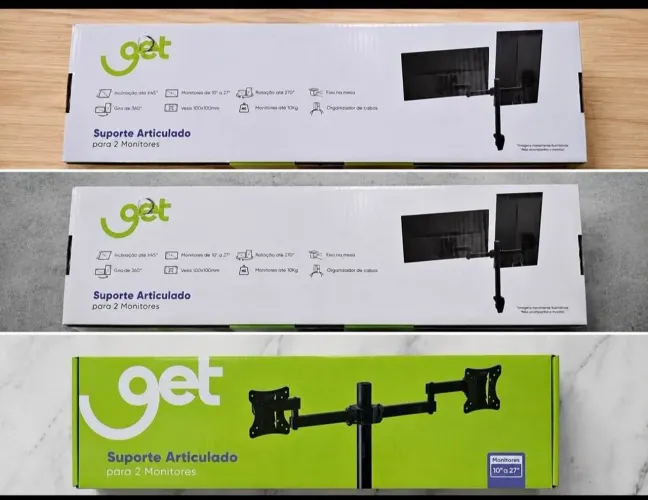 Suporte Articulado para 2 monitores até 27" Get Preto