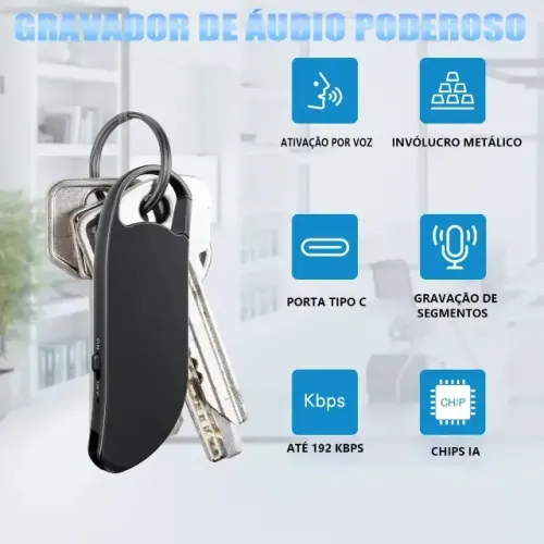Mini Gravador De Voz 32gb Chaveiro Gravador Discreto