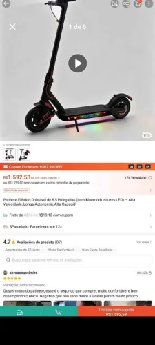 Patinete Elétrico praticamente novo
