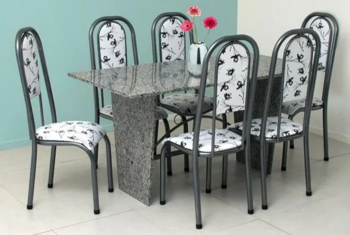 Conjunto mesa em granito Laila com 6 cadeiras Stone ->>> Frete e Montagem grátis!!!