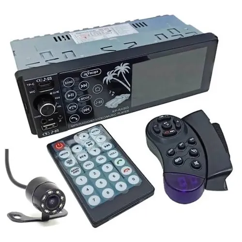 Som automotivo multimídia + câmera de ré bluetooth USB rádio 4 P MP5 1 Din KP-RA903 