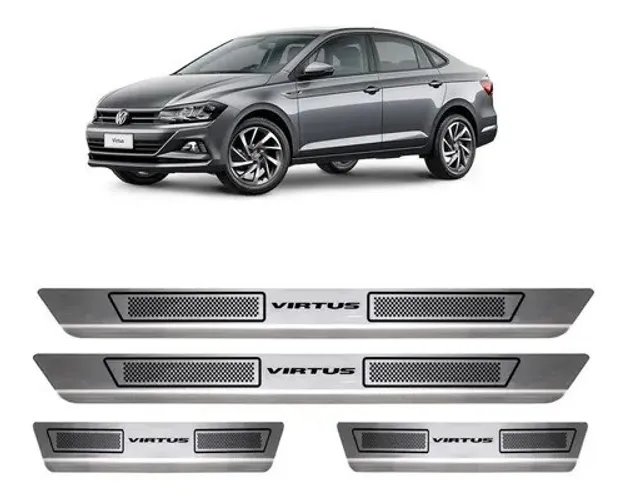 Jogo Soleira De Porta Aco Inox Volkswagen Virtus 2018 A 2021