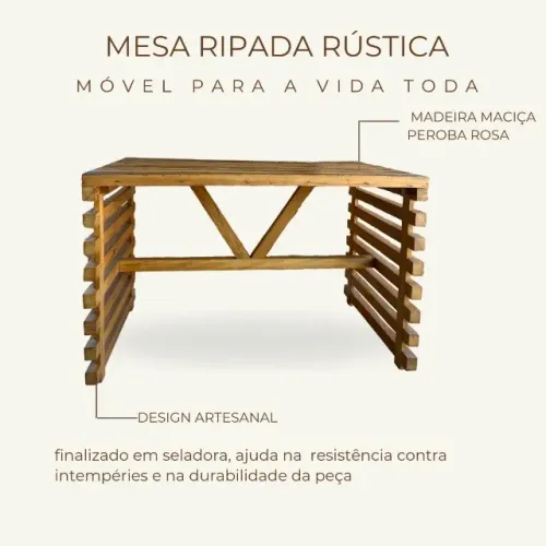 Mesa ripada rústica madeira de demolição peroba rosa