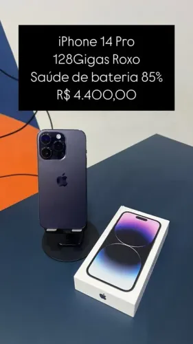 iPhone 14 Pro 128GB Roxo Saúde de bateria 85% R$ 4.400,00 Semi Novo | Loja Fisica 