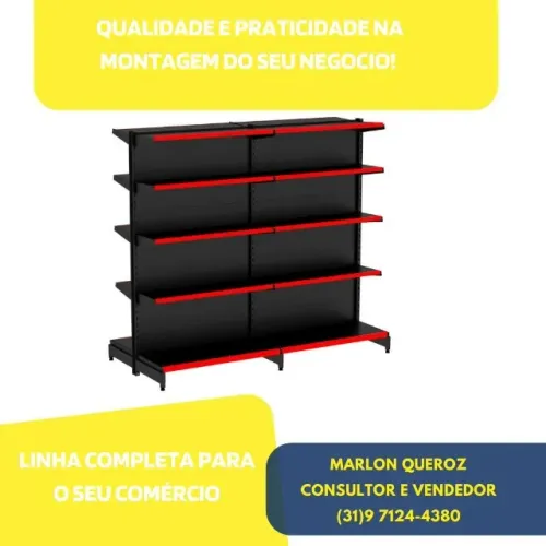 Gondola de Aço Central 5 bandejas Preta