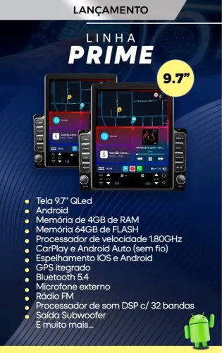 MULTIMÍDIA MODELO TESLA 9 POL PRIME ANDROID 4/64 COM CARPLAY SEM TV INCLUSO