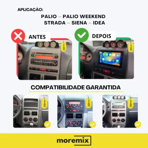 Moldura painel 2 Din para Multimidias Fiat Palio Siena Weekend Strada