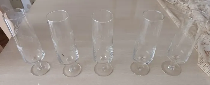Kit com 5 Taças de Cristal Anos 80 Antigo Vinho Champagne Espumante Licor Gin
