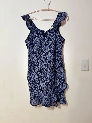 Vestido Floral Azul Renda