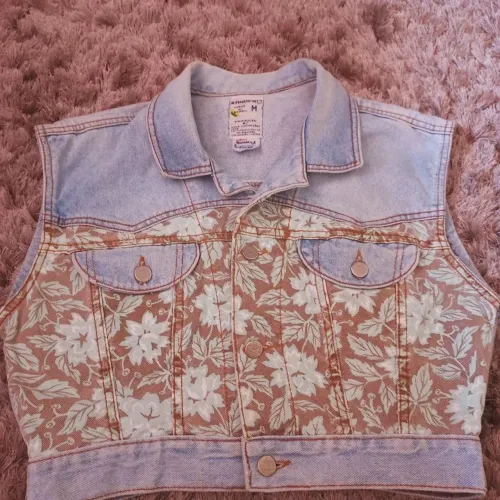 Colete Jeans Floral Vintage