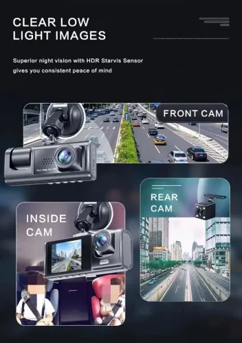 Camera Veicular 3 canais carro dvr hd 1080p + cartão hd 128g