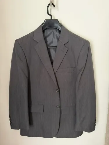 Terno Masculino Kitsch Cinza Risca de Giz | Blazer + Calça | Tam 46