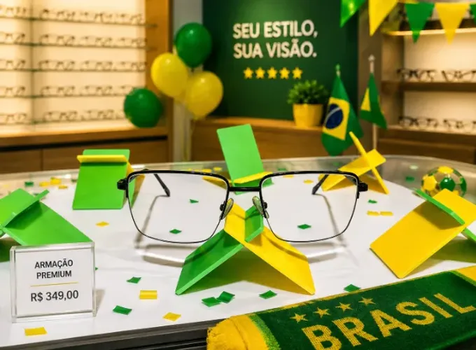 Mini Prisma Expositor para lojas com o tema: Brasil na copa do mundo.