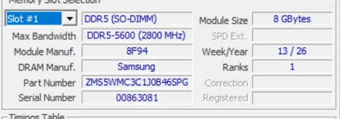 Memoria de notebook ddr5 8gb